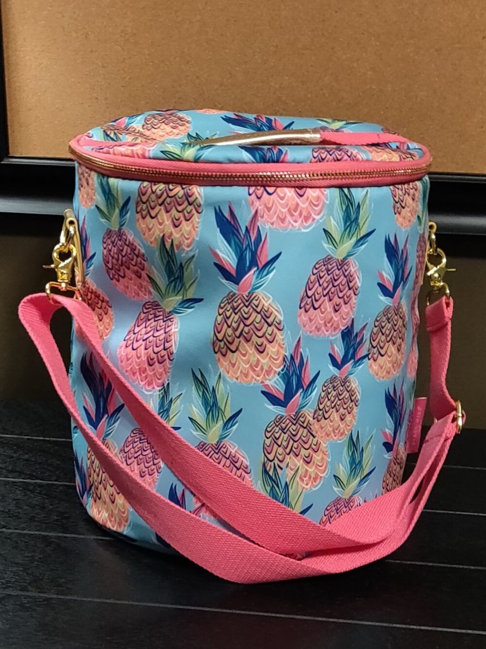 Steel Mill & Co. Cylinder Cooler Pink and Blue Pineapple Pattern